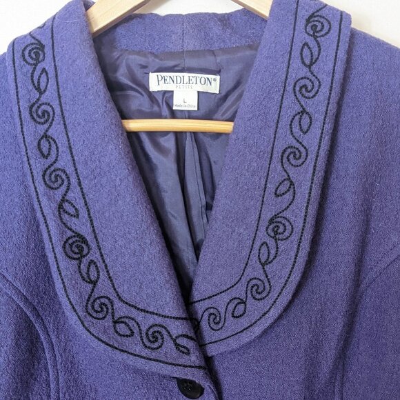 Pendelton Fitted Blazer Purple Merino Wool Boiled Embroidered Jacket Large - Picture 2 of 7